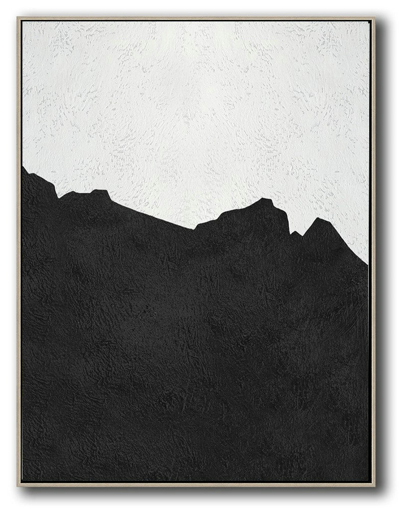 Large Abstract Art Handmade Oil Painting,Black And White Minimal Painting On Canvas - Abstract Oil Painting